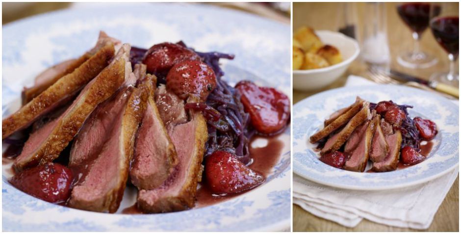 Pan Roasted Duck With Strawberry Red Wine Sauce